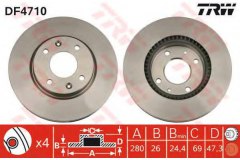 Диск тормозной передний ELANTRA (XD), SONATA IV DF4710 для HYUNDAI ELANTRA (XD) 2.0 CRDi 2001-2006, код двигателя D4EA, V см3 1991, кВт 83, л.с. 113, Дизель, TRW/Lucas DF4710