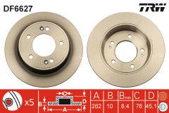 Тормозной диск для KIA CEED (JD) 1.6 CVVT 2012-, код двигателя G4FC, V см3 1591, кВт 92, л.с. 125, бензин, TRW/Lucas DF6627