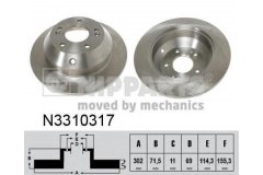 Диск тормозной N3310317 для HYUNDAI TUCSON (JM) 2.0 CRDi Привод на все колеса 2009-2010, код двигателя D4EA-F, V см3 1991, кВт 110, л.с. 150, Дизель, Nipparts N3310317