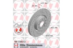 Диск тормозной вентилируемый, перфорированный для VW GOLF VI (5K1) 1.6 BiFuel 2009-2012, код двигателя CHGA, V см3 1595, кВт 75, л.с. 102, Бензин/автогаз (LPG), Zimmermann 100330052