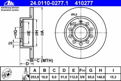 Диск тормозной задн, AUDI для VW GOLF VI (5K1) 1.6 BiFuel 2009-2012, код двигателя CHGA, V см3 1595, кВт 75, л.с. 102, Бензин/автогаз (LPG), Ate 24011002771