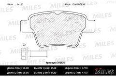 Колодки задние ( 307 00-, C4 04-) E110174 для PEUGEOT 207 (WA_, WC_) 1.6 16V RC 2007-, код двигателя 5FY(EP6DTS), V см3 1598, кВт 128, л.с. 174, бензин, Miles E110174