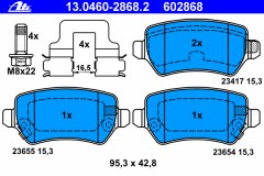 Колодки тормозные дисковые задн, для KIA VENGA (YN) 1.4 CRDi 75 2010-, код двигателя D4FC, V см3 1396, КВт55, Л.с.75, Дизель, Ate 13046028682
