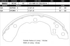 Тормозные колодки барабанные SA053 для KIA SPECTRA седан (LD) 1.6 2004-2009, код двигателя , V см3 1594, кВт 75, л.с. 102, бензин, Sangsin brake SA053
