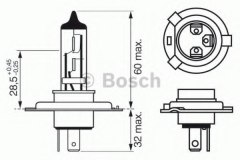 Лампа PLUS 60 H4 12V 60 для PEUGEOT 206 SW (2E/K) 2.0 16V 2002-2007, код двигателя RFN(EW10J4), V см3 1997, кВт 100, л.с. 136, бензин, Bosch 1987302049